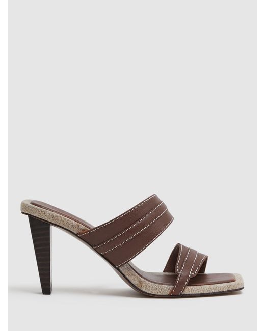 Reiss Natural Ruby Stitch Detail Leather Mules
