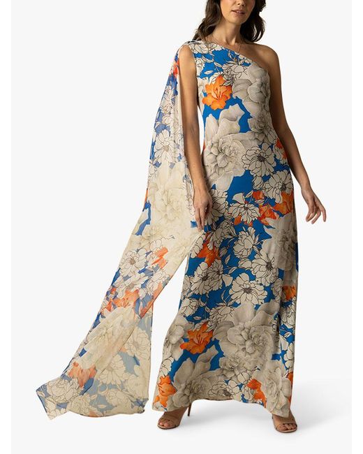 Raishma Blue Celine Floral One Shoulder Maxi Dress
