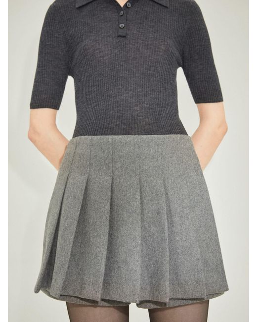 Mango Gray Lux Pleated Front Wool Blend Shorts