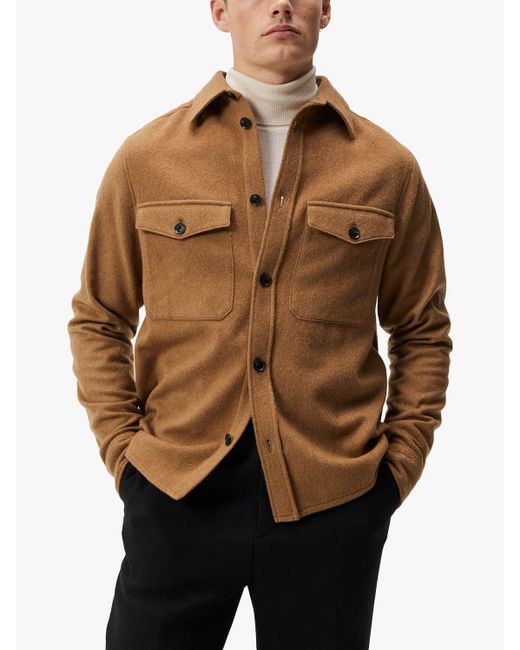 J.Lindeberg Brown Flat Wool Overshirt for men
