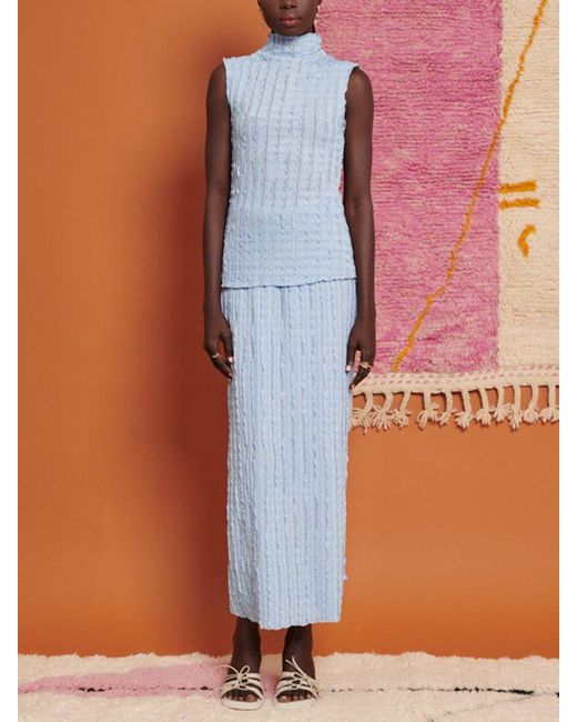 Ghospell Brown Jamila Textured Stretch Midi Skirt