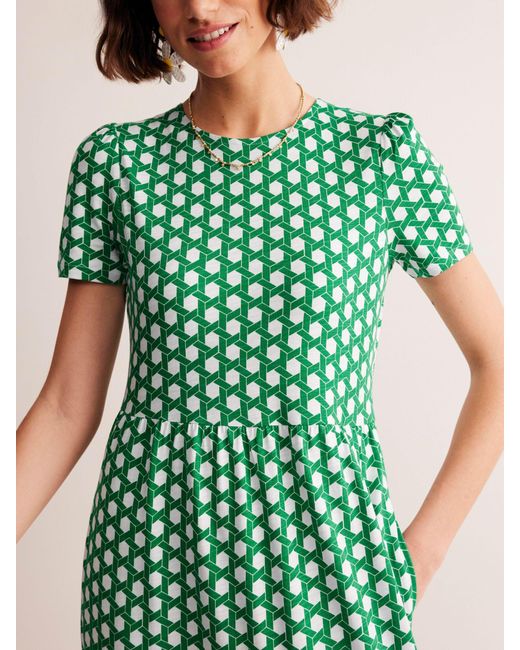 Boden Green Emma Honeycomb Geometric Tiered Jersey Dress