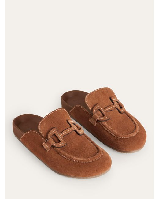 Boden Brown Suede Backless Snaffle Loafers
