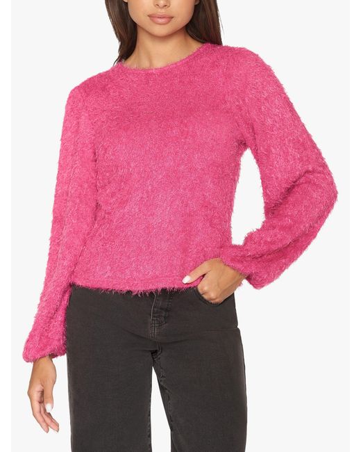 Sisters Point Pink Eoia-ls Round Neck Knitted Top