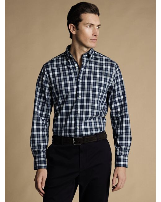 Charles Tyrwhitt Blue Non-iron Stretch Poplin Check Slim Fit Shirt for men