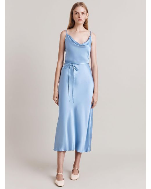 Ghost Blue Alice Bias Cut Satin Midi Slip Dress
