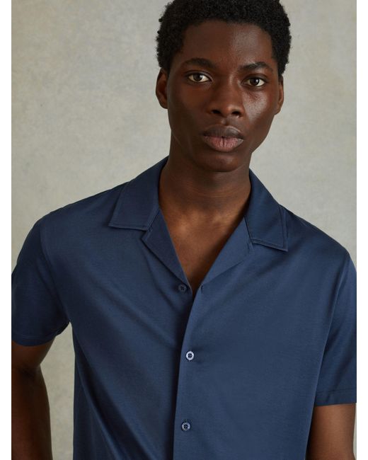 Reiss Blue Caspa Cuban Collar Short Sleeve Shirt for men