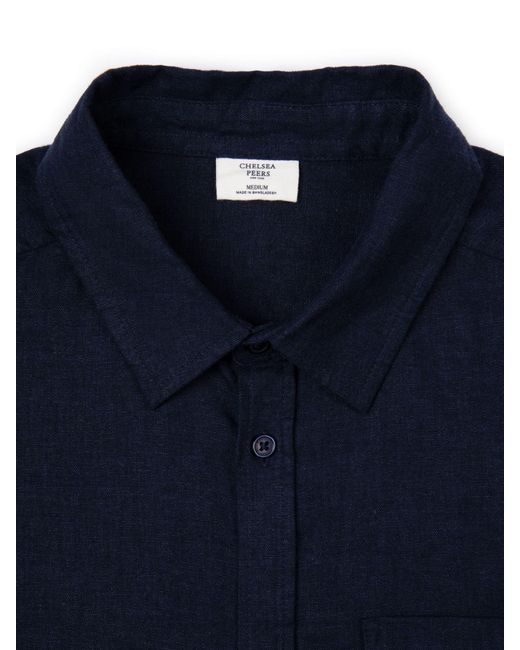 Chelsea Peers Blue Linen Blend Long Sleeve Shirt for men