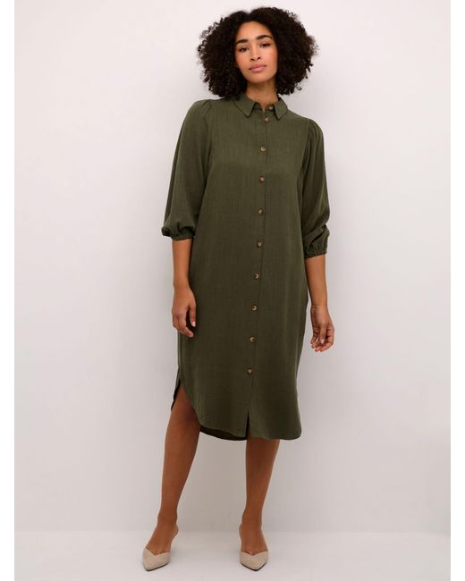 Kaffe Green Liny Linen Blend Shirt Dress