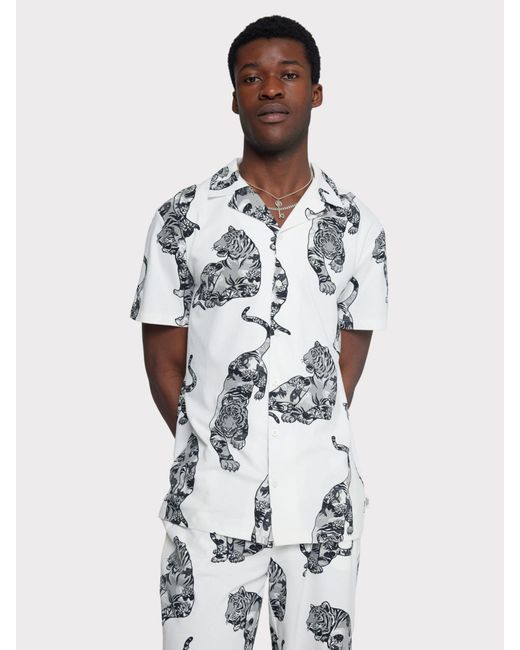 Chelsea Peers White Organic Cotton Tiger Print Pyjama Set for men