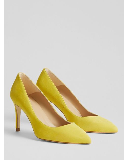L.K.Bennett Yellow Floret Pointed Toe Suede Court Shoes