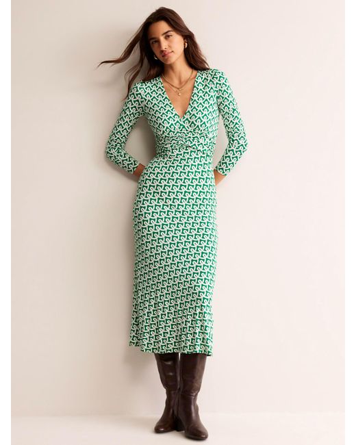 Boden Green Elodie Geometric Print Jersey Midi Dress