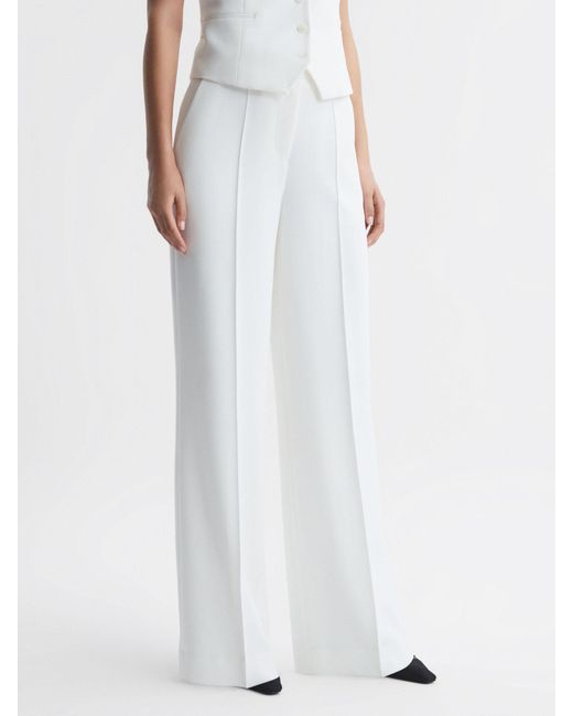 Reiss White Sienna Wide Leg Crepe Trousers