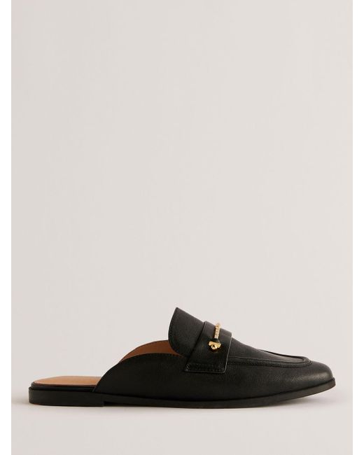 Ted Baker Black Zzola Backless Leather Bar Trim Loafers