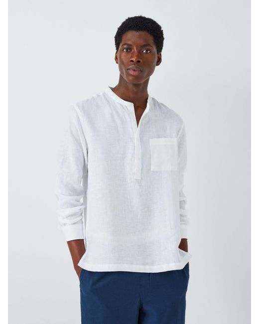 John Lewis White Linen Plain Grandad Collar Beach Shirt for men