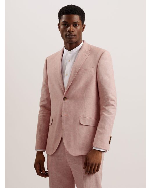 Ted Baker Pink Damaskj Slim Fit Cotton Linen Blazer for men