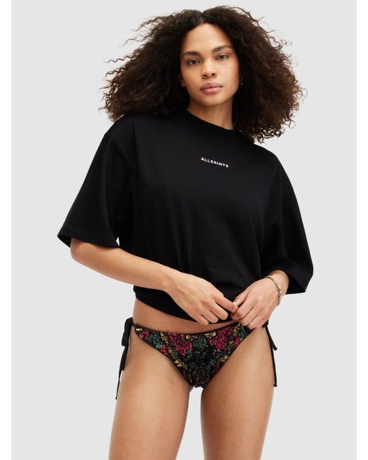 AllSaints Black Jamilia Sequin Embroidery Side Tie Bikini Bottoms
