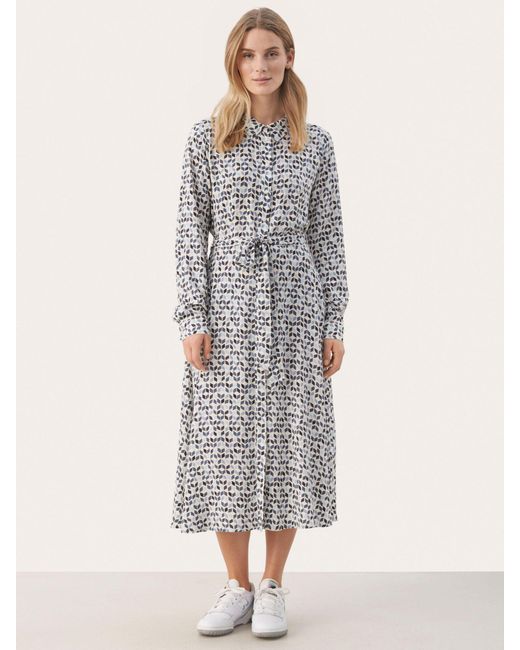 Part Two Gray Shelby Ether Graphic Print Midi Shirt Dress