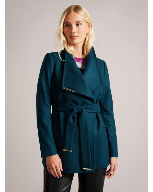 Ted Baker Blue Rosess Short Wool Wrap Coat