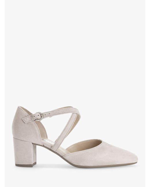 Gabor White Gisele Suede Cross Over Strap Block Heel Court Shoes