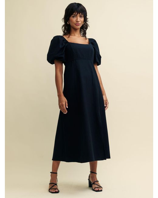 Nobody's Child Blue Henri Organic Cotton Linen Blend Midi Dress