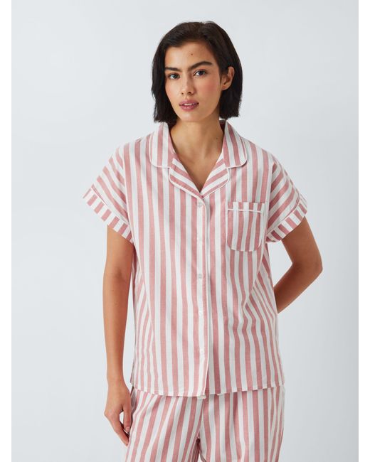 John Lewis White Kora Stripe Pyjama Shirt Top