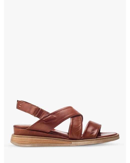 Moda In Pelle Brown Shoon Iranna Leather Low Wedge Sandals