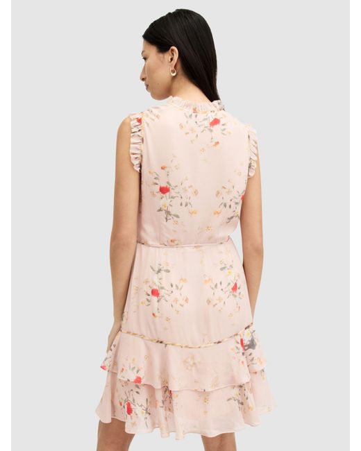 AllSaints Pink Ari Kora Frill Detail Mini Wrap Dress