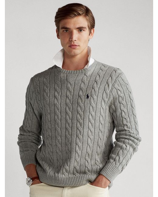 Ralph Lauren Gray Polo Big & Tall Cable Knit Cotton Jumper for men