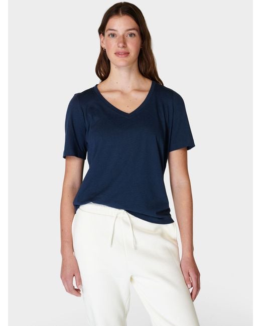 Sweaty Betty Blue Essential Organic Cotton Blend V-neck T-shirt