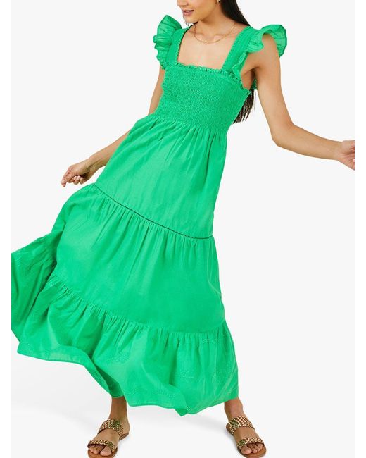 Accessorize Green Embroidered Tiered Maxi Dress