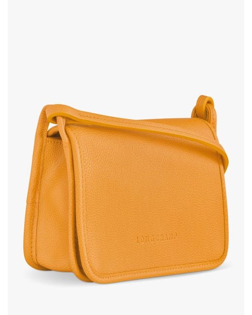 Longchamp Orange Le Foulonné Leather Wallet On Shoulder Strap
