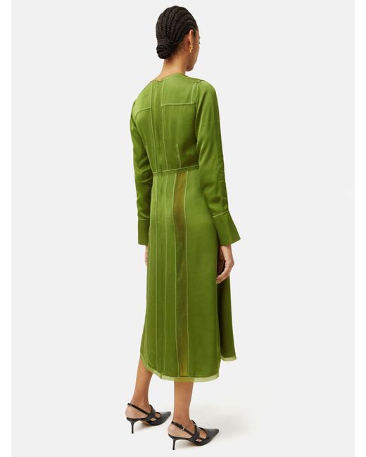 Jigsaw Green Contrast Stitch Sheer Panel Midi Dress