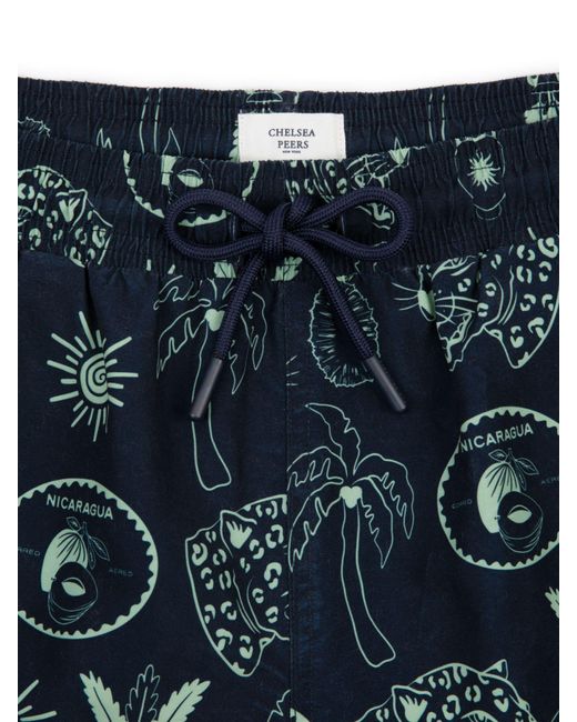 Chelsea Peers Blue Tropical Holiday Print Swim Shorts for men