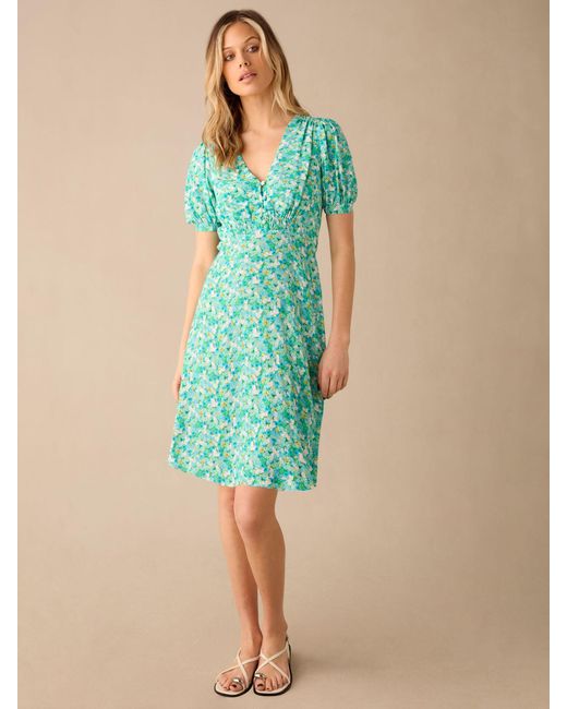 Ro&zo Green Ditsy Shirred Shoulder Mini Dress