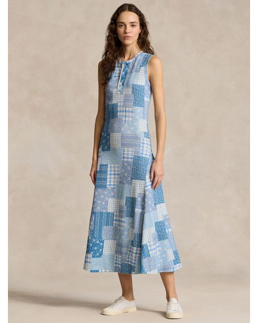 Ralph Lauren Blue Polo Patchwork Print Midi Dress