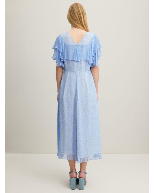 L.K.Bennett Blue Royal Ascot Agnes Wiggle Print Flutter Sleeve Midi Dress