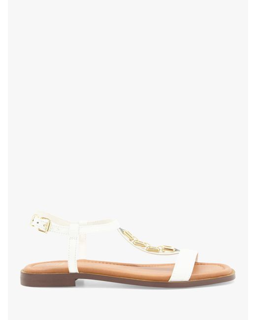 Dune White Lotty Chain Leather Sandals