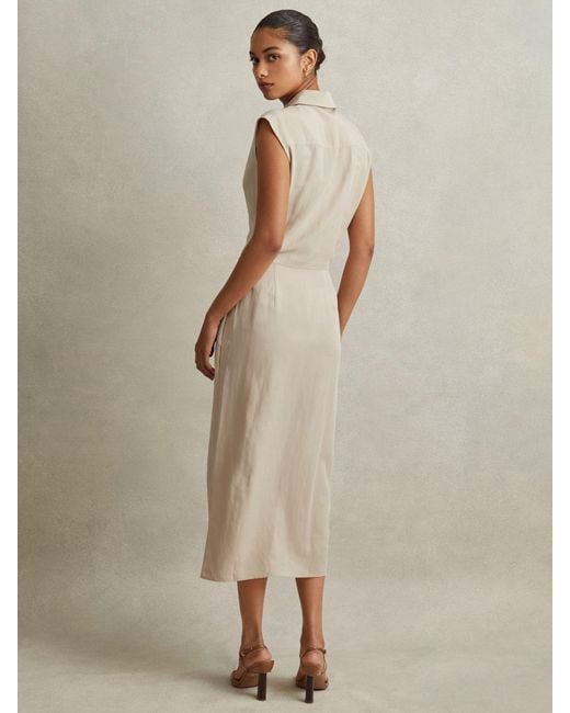 Reiss Natural Yasmin Linen Blend Wrap Front Midi Dress