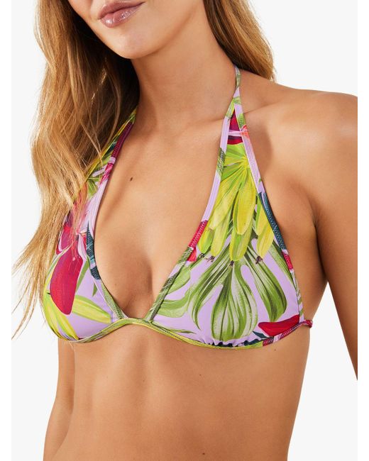 Accessorize Green Banana Print Reversible Triangle Bikini Top