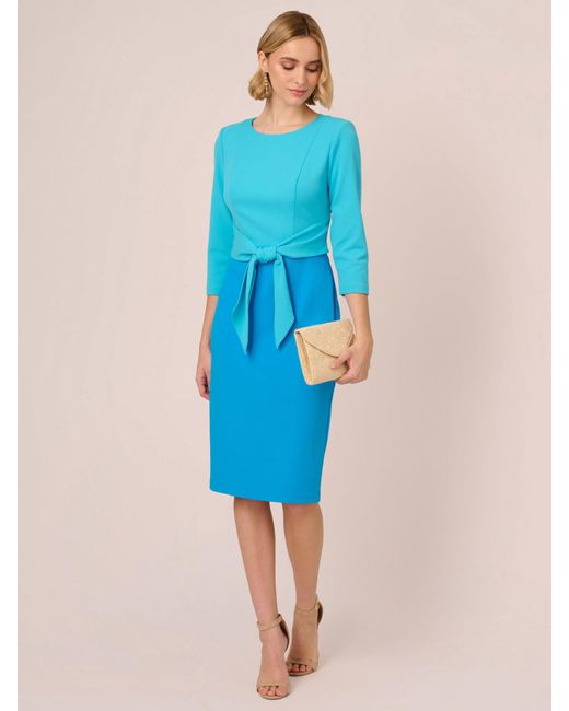 Adrianna Papell Blue Colourblock Tie Front Midi Dress