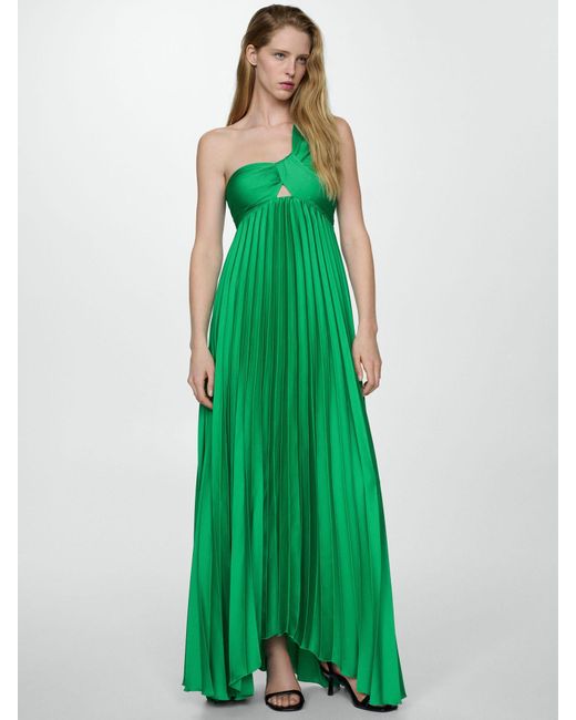 Mango Green Claudi Asymmetric Pleated Maxi Dress