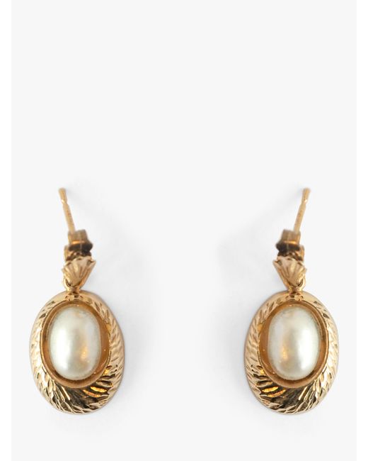 L & T Heirlooms Metallic Second Hand 9ct Yellow Gold Oval Pearl Drop Earrings