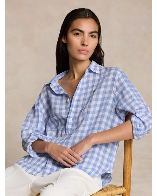 Ralph Lauren Blue Polo Gingham Linen Shirt