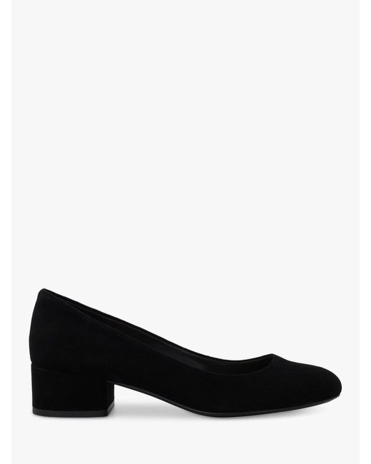 Dune Bracket Block Heel Suede Court Shoes in Black | Lyst UK
