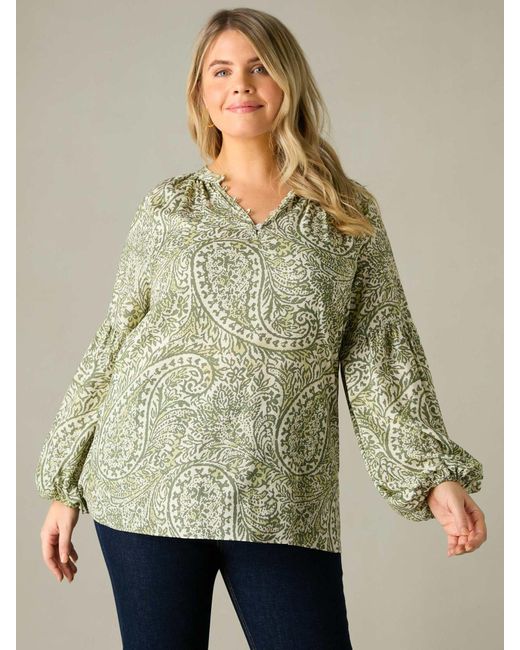 Live Unlimited Green Curve Paisley Nehru Collar Blouse