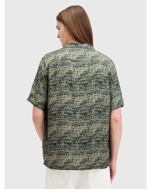 AllSaints Green Liszt Abstract Print Relaxed Fit Shirt for men