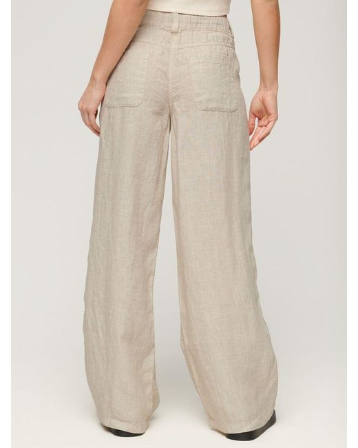 Superdry Natural Low Rise Wide Leg Linen Trousers