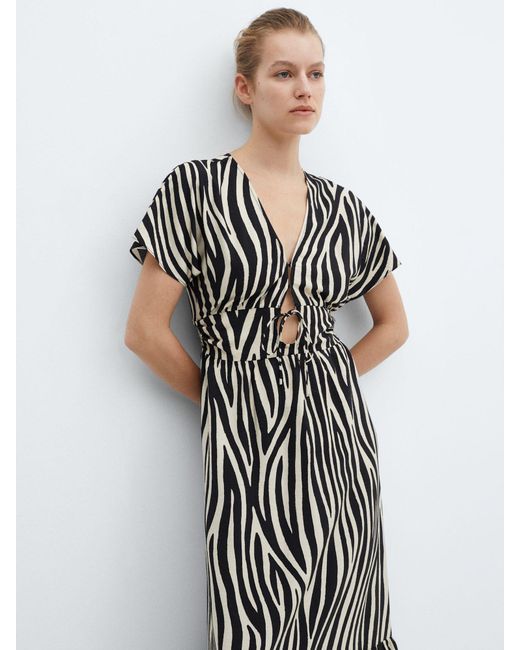 Mango Black Coloma Zebra Print Tiered Maxi Dress