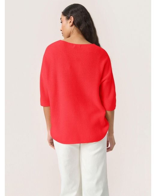 Soaked In Luxury Red Tuesday Cotton Blend Half Sleeve Jumper